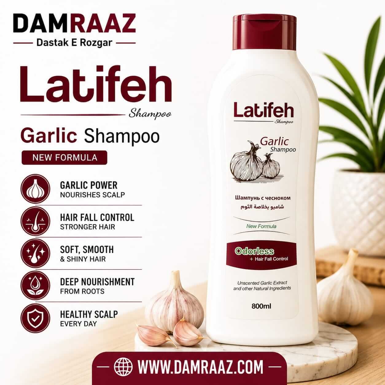 Latifeh Garlic Shampoo 800ml