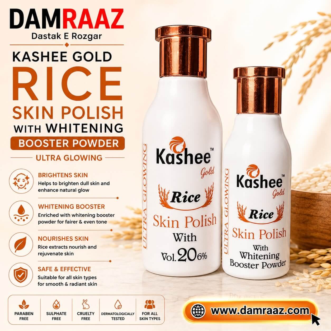 Kashee Gold Rice Skin Polish With Whitening Booster Powder