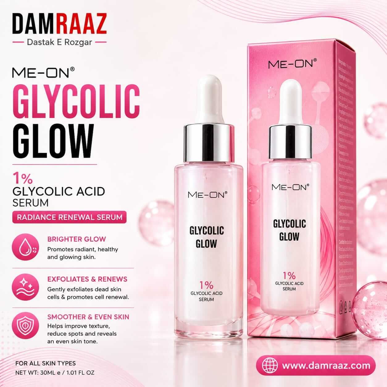 ME-ON Glycolic Glow 1% Glycolic Acid Serum 30ml