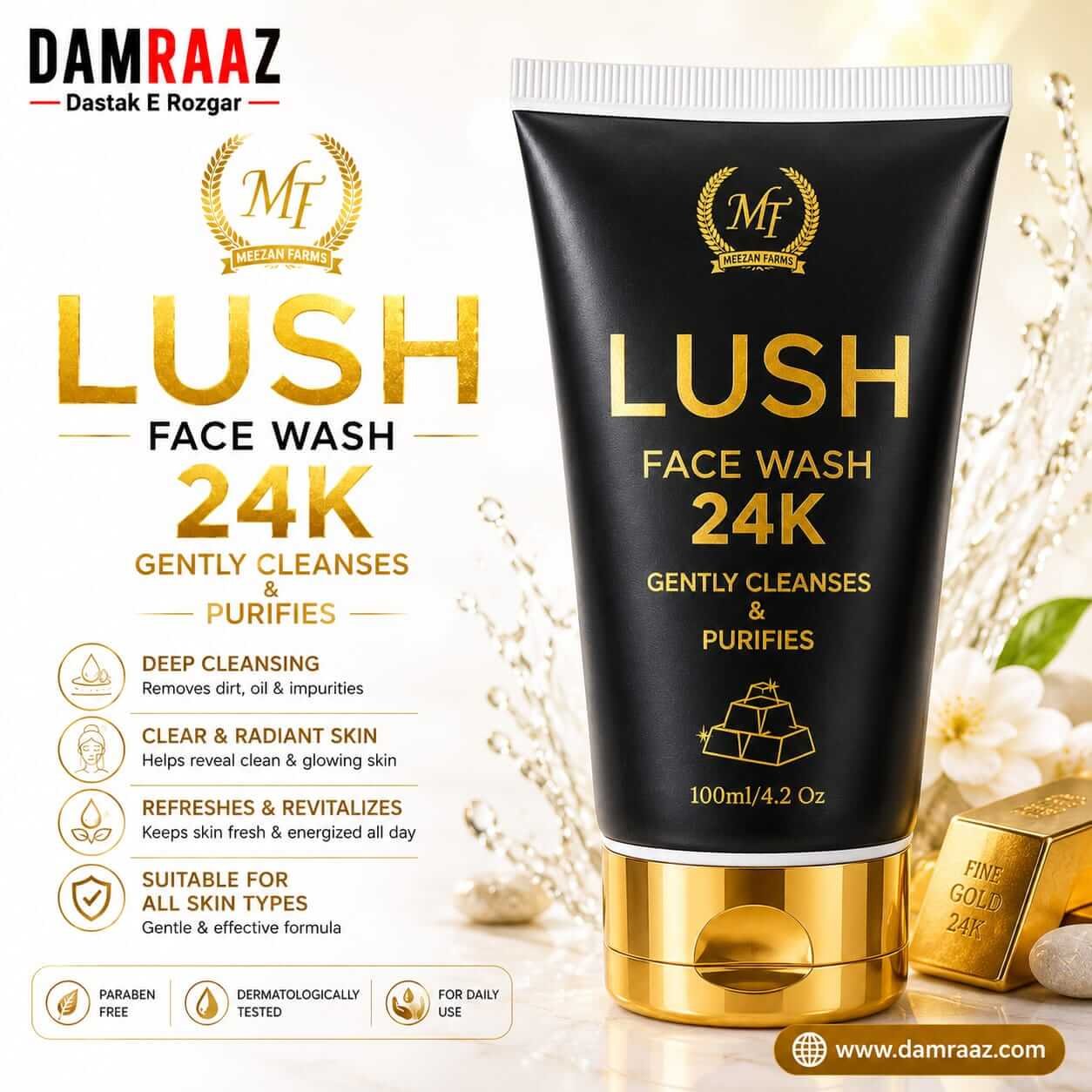 Meezan Farms Lush Face Wash 24K Gold 100ml