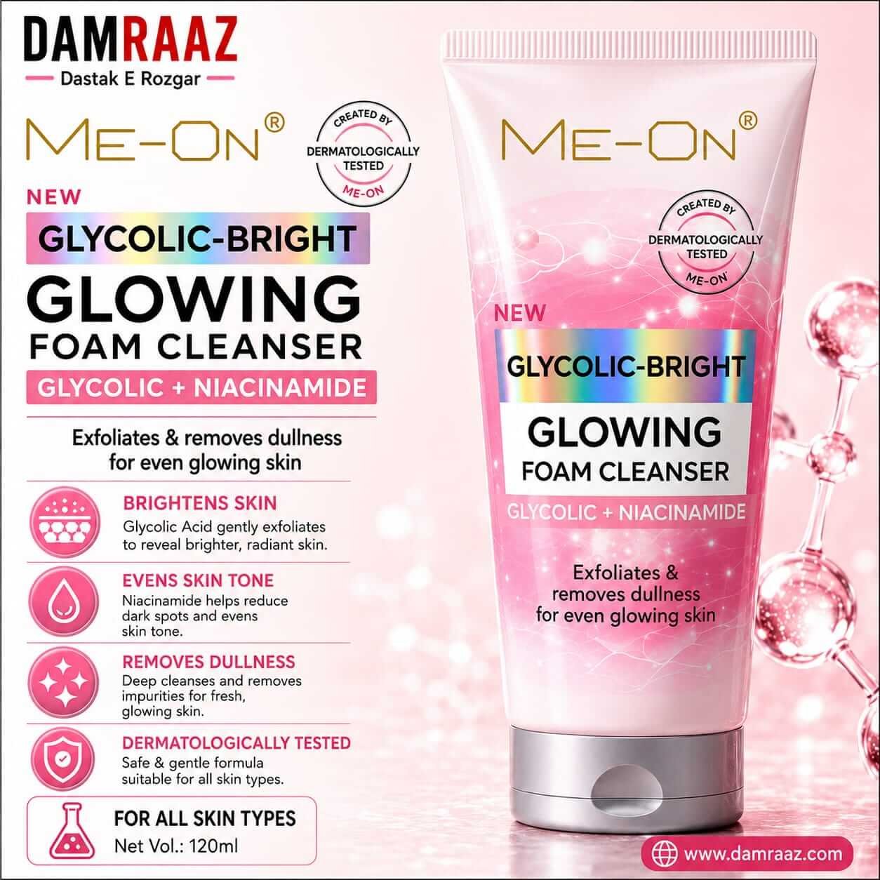 ME-ON Glycolic-Bright Glowing Foam Cleanser Glycolic + Niacinamide