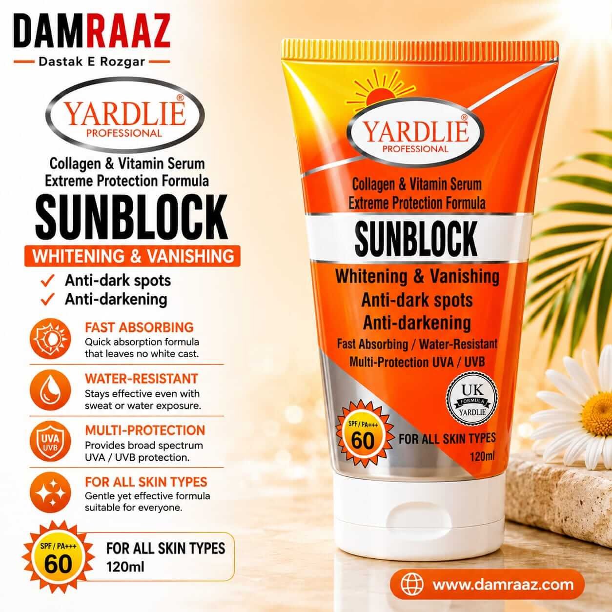 Yardlie Professional Sunblock SPF 60 Whitening & Vanishing
