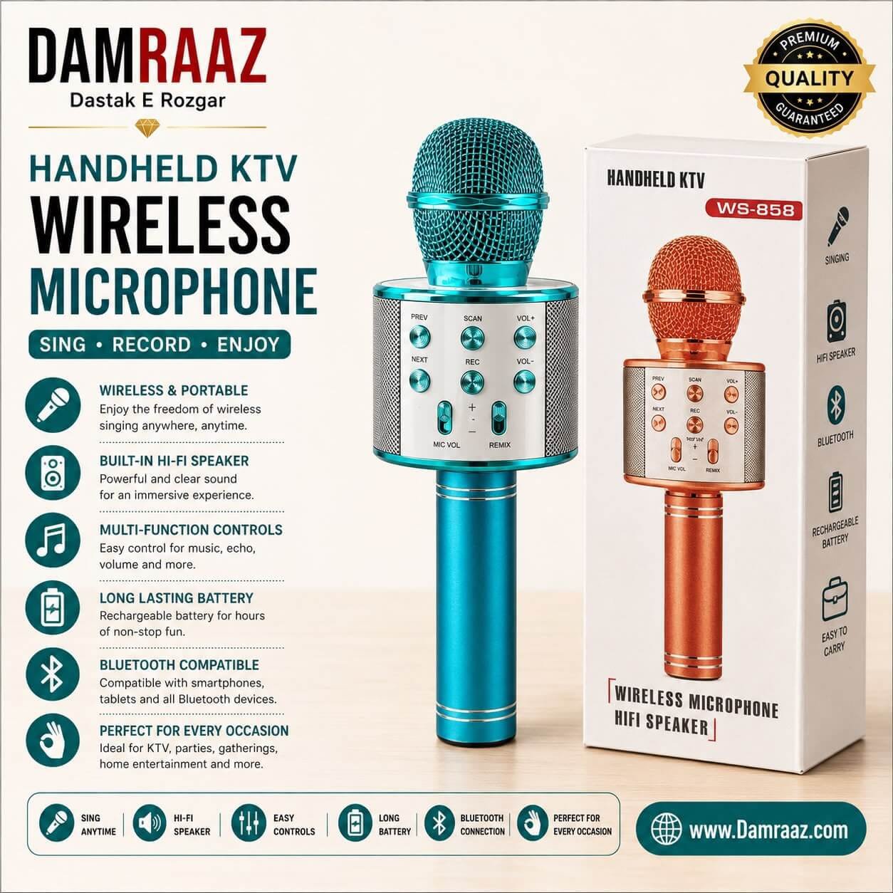 WS-858 Wireless Karaoke Microphone – Portable KTV Mic