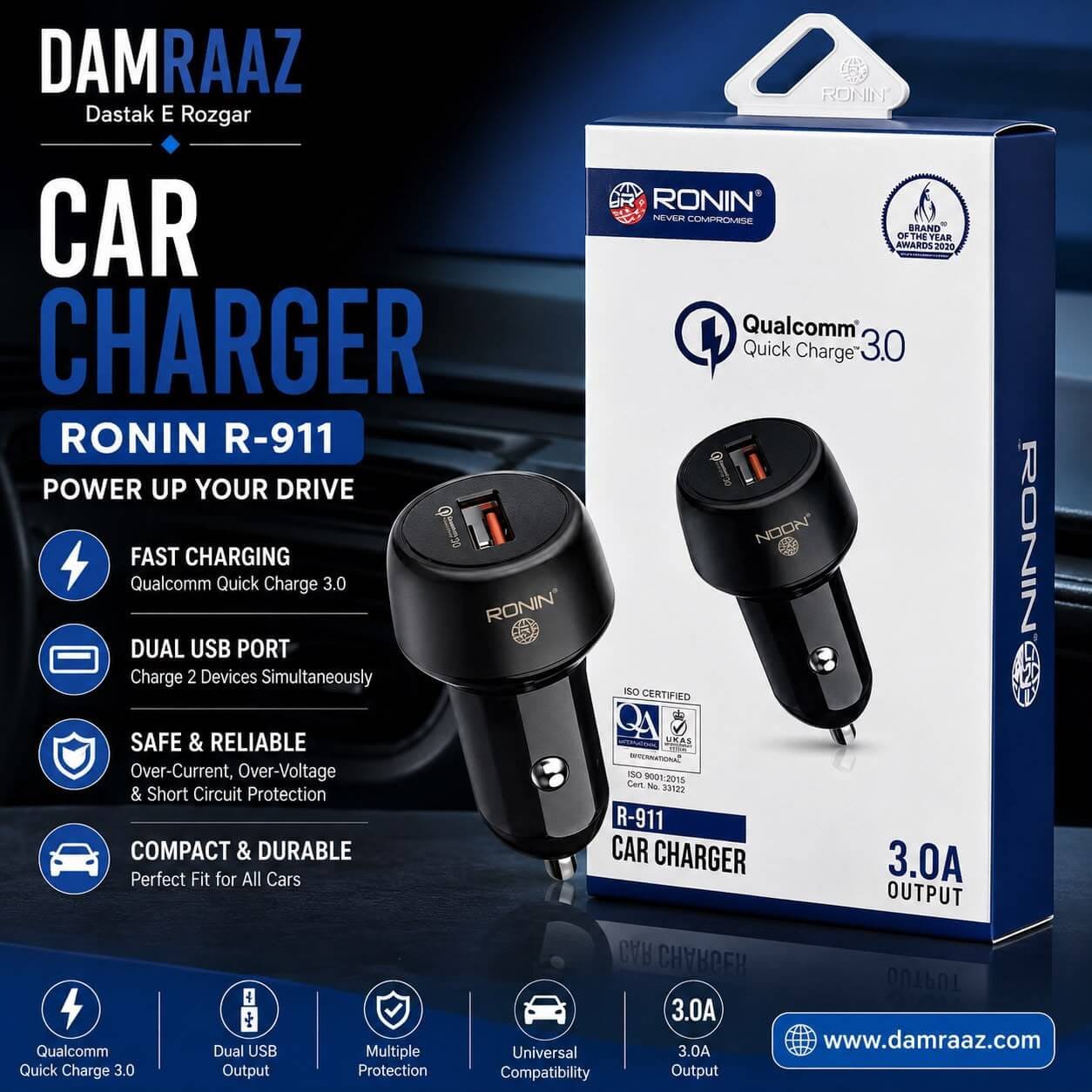 Ronin R-911 Quick Charge 3.0 Car Charger