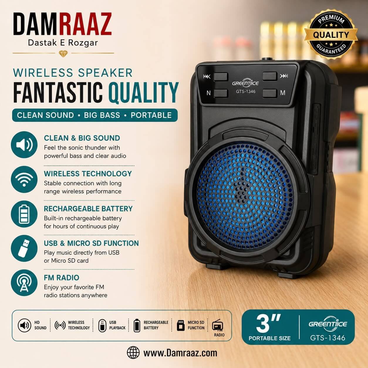 Greentec GTS-1346 Wireless Speaker