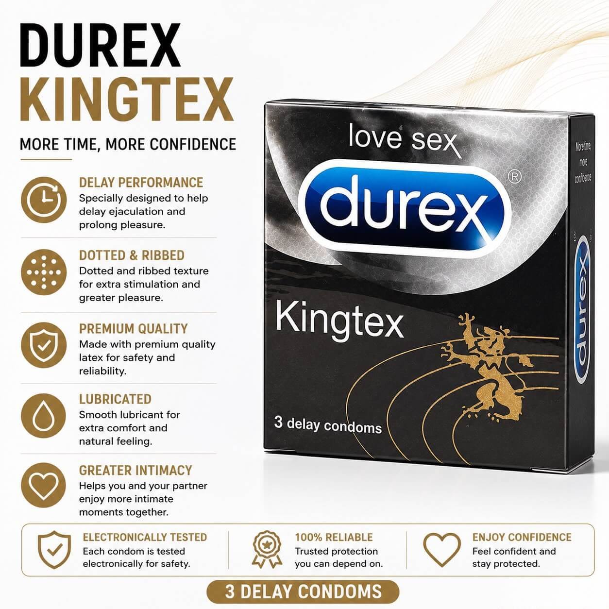 Durex Kingtex Delay Condoms (3 Condoms)