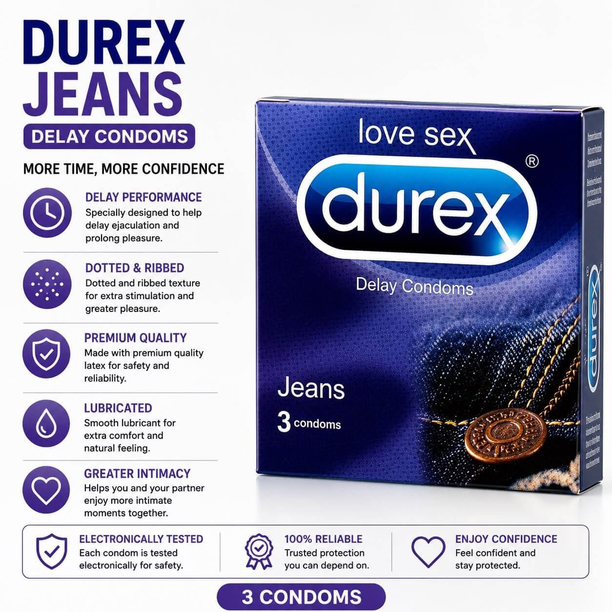 Durex Jeans Delay Condoms (3 Condoms)